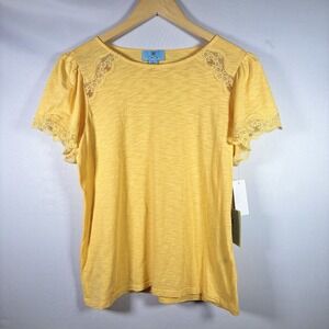 NWT Cece Womens Top Soft Boho Chic Spring Romantic Yellow Sz Small Floral Lace